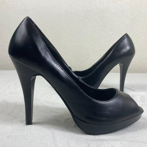 Delicious Black Peep Toe Platform Heels Women’s Size 8.5 Stiletto Pumps - Picture 2 of 7